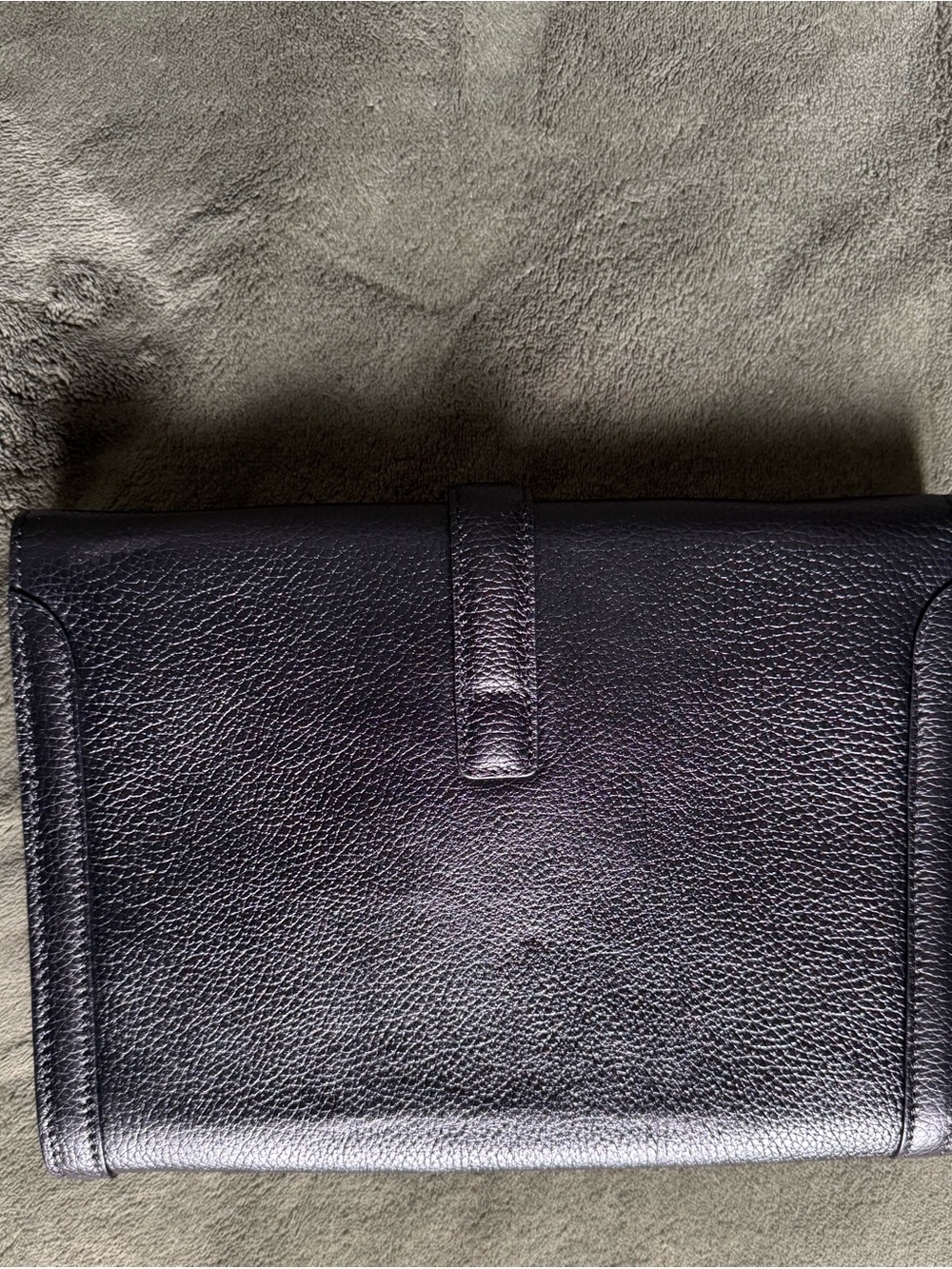 Black Leather  Clutch with Embossed H Detail - Picture 3 of 8